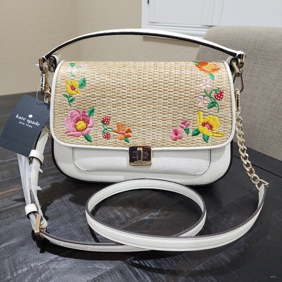 KATE SPADE PHOEBE EMBROIDERED STRAW FLAP CROSSBODY-BRAND NEW WITH TAGS - Picture 1 of 9